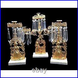 Antique 19th Century Gilt Brass Figural Girandole Set