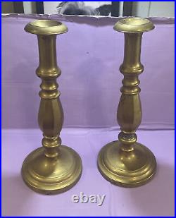 Antique 19th Century Solid Brass Set Of 2 Candlesticks
