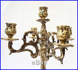 Antique 19th Century Victorian Brass Mantle 5 Light Candelabra
