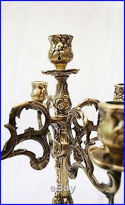 Antique 19th Century Victorian Brass Mantle 5 Light Candelabra