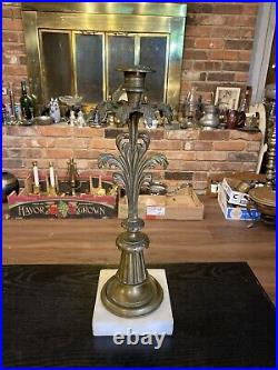 Antique 19th Century Victorian Brass Marble Girandole Candlestick Candle Holder