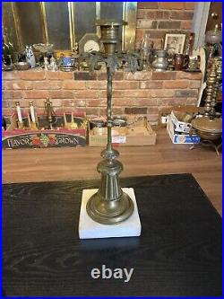 Antique 19th Century Victorian Brass Marble Girandole Candlestick Candle Holder