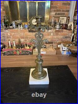 Antique 19th Century Victorian Brass Marble Girandole Candlestick Candle Holder