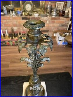 Antique 19th Century Victorian Brass Marble Girandole Candlestick Candle Holder