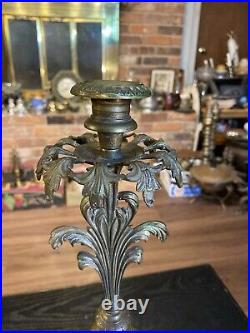 Antique 19th Century Victorian Brass Marble Girandole Candlestick Candle Holder