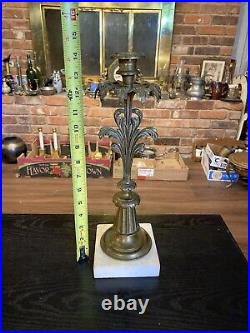 Antique 19th Century Victorian Brass Marble Girandole Candlestick Candle Holder