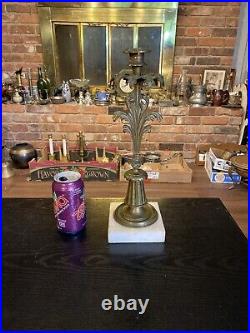 Antique 19th Century Victorian Brass Marble Girandole Candlestick Candle Holder