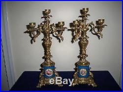 Antique 19thC French Porcelain Dore Bronze Rococo Candelabras Candle Holders