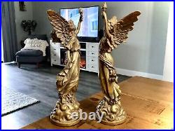 Antique (2) Bronze Brass Angel Taper Candle Holder French Liberty Candelabra 13