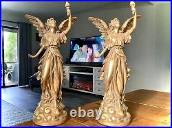 Antique (2) Bronze Brass Angel Taper Candle Holder French Liberty Candelabra 13