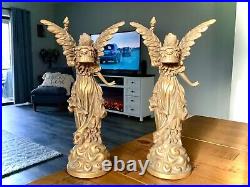 Antique (2) Bronze Brass Angel Taper Candle Holder French Liberty Candelabra 13