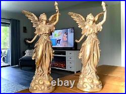 Antique (2) Bronze Brass Angel Taper Candle Holder French Liberty Candelabra 13