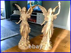 Antique (2) Bronze Brass Angel Taper Candle Holder French Liberty Candelabra 13