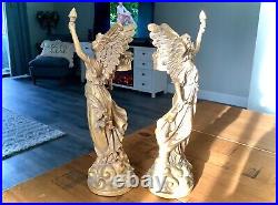 Antique (2) Bronze Brass Angel Taper Candle Holder French Liberty Candelabra 13