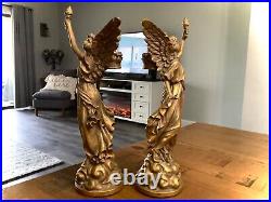 Antique (2) Bronze Brass Angel Taper Candle Holder French Liberty Candelabra 13