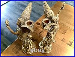 Antique (2) Bronze Brass Angel Taper Candle Holder French Liberty Candelabra 13