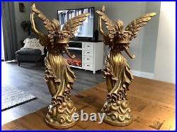 Antique (2) Bronze Brass Angel Taper Candle Holder French Liberty Candelabra 13