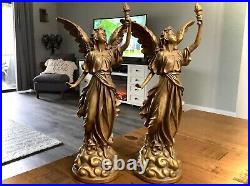 Antique (2) Bronze Brass Angel Taper Candle Holder French Liberty Candelabra 13