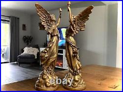 Antique (2) Bronze Brass Angel Taper Candle Holder French Liberty Candelabra 13