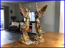 Antique (2) Bronze Brass Angel Taper Candle Holder French Liberty Candelabra 13