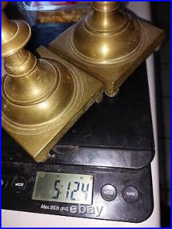 Antique 2 Candle Holder Chamber Candlestick 18th c Brass HEAVY 6 lbs