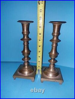 Antique 2 Candle Holder Chamber Candlestick 18th c Brass HEAVY 6 lbs