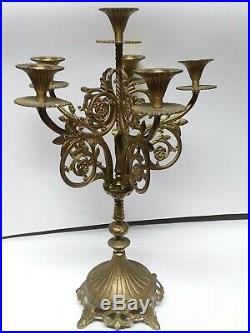 Antique 20 Heavy Brass Candelabra Set Twisted Center Candle Holder Ornate 5 Arm