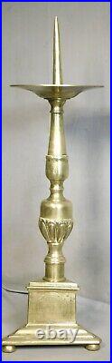 Antique 20 Tall Brass Pricket Candlestick ala 16th Century 1800 Vintage Baroque