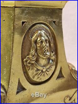 Antique 23 Ornate Brass Catholic Church Alter Jesus Candle Holder Makers Mark