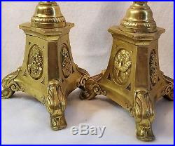 Antique 23 Ornate Brass Catholic Church Alter Jesus Candle Holder Makers Mark