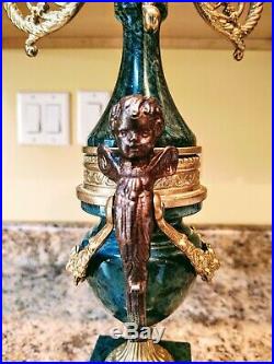 Antique 24 Italian Brevettato Candelabra Brass Marble Made Italy Cherubs ornate
