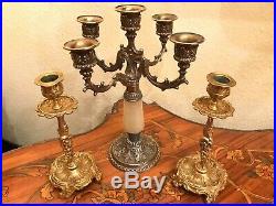 Antique 3 Brass Candlelabra Candle Holders