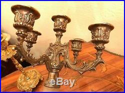 Antique 3 Brass Candlelabra Candle Holders