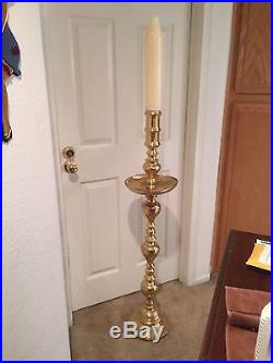 Antique 5-6' Etched Solid Brass Candlestick Holder with Candle unique
