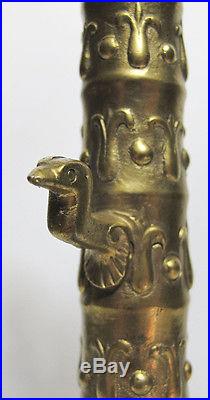 Antique Aesthetic Brass Ferocious Cat Paw Feet Turtle Finial Candelabra NR yqz