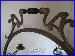 Antique Art Nouveau Stand Up Brass Mirror with Candle Holders