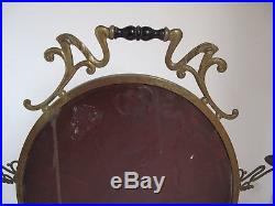 Antique Art Nouveau Stand Up Brass Mirror with Candle Holders