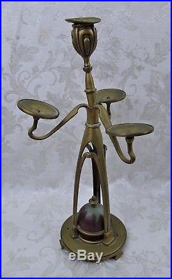 Antique Art and Crafts Movement Art Deco Brass Candlesticks Candelabra