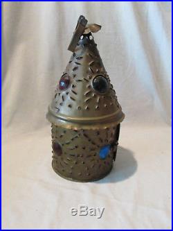 Antique B&H Jeweled Lantern Candle Holder Chandelier Punched NH Car Trimming Co
