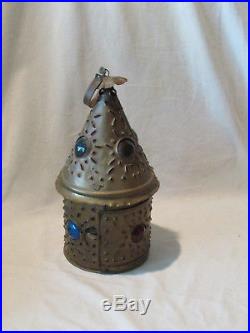 Antique B&H Jeweled Lantern Candle Holder Chandelier Punched NH Car Trimming Co