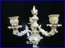 Antique BRASS Art Nouveau CHERUB Candelabra Candle Holder Mantel Pair