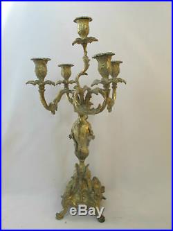 Antique BRASS Gold Gilt ART NOUVEAU Figural Floral Candelabra Candle Holder Pair