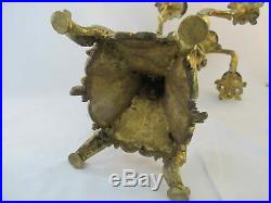 Antique BRASS Gold Gilt ART NOUVEAU Figural Floral Candelabra Candle Holder Pair