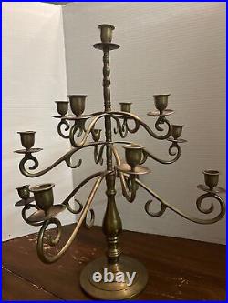 Antique BRASS VICTORIAN CANDELABRA 13 Light Taper 3 Tier Candle Holder Patina