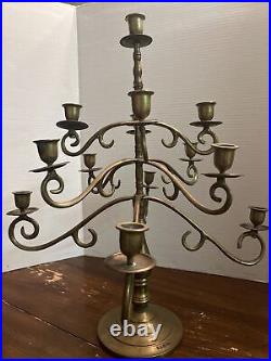 Antique BRASS VICTORIAN CANDELABRA 13 Light Taper 3 Tier Candle Holder Patina