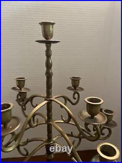 Antique BRASS VICTORIAN CANDELABRA 13 Light Taper 3 Tier Candle Holder Patina