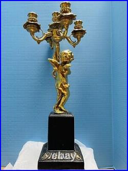 Antique Baroque Candelabra Gilt Bronze Nymph Left Arm Holding 5 Candles 22