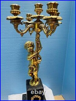 Antique Baroque Candelabra Gilt Bronze Nymph Left Arm Holding 5 Candles 22