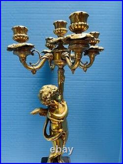 Antique Baroque Candelabra Gilt Bronze Nymph Left Arm Holding 5 Candles 22