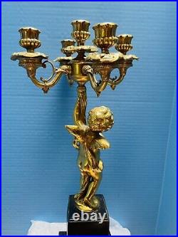 Antique Baroque Candelabra Gilt Bronze Nymph Left Arm Holding 5 Candles 22